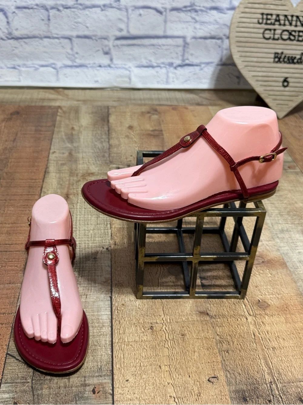 Stuart Weitzman Leather T Strap Thong Sandal Deep Red Size 7